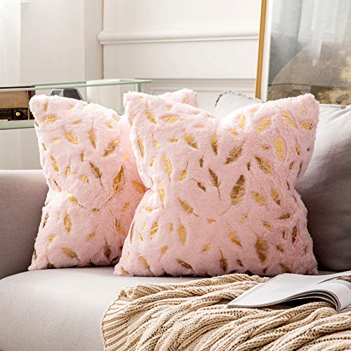 MIULEE 2er Set Kissenbezug Kuschelkissen Feder Dekokissen Flauschig Kissenbezüge Zierkissen Boho Sofakissen Deko Couchkissen Bezug Kissenhüllen für Sofa Wohnzimmer 40x40cm Gold-Helles Rosa von MIULEE