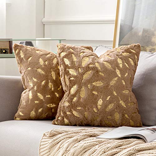 MIULEE 2er Set Kissenbezug Kuschelkissen Golden Feder Dekokissen Flauschig Kissenbezüge Kissenhülle Zierkissen Boho Sofakissen Deko Couchkissen Bezug für Sofa Wohnzimmer 45x45 cm Braun von MIULEE