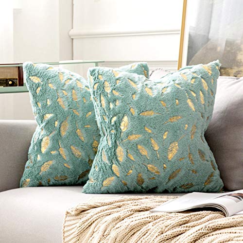 MIULEE 2er Set Kissenbezug Kuschelkissen Golden Feder Dekokissen Flauschig Kissenbezüge Kissenhülle Zierkissen Boho Sofakissen Deko Couchkissen Bezug für Sofa Wohnzimmer 45x45 cm Grün von MIULEE