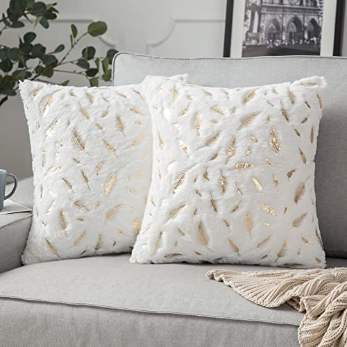 MIULEE Kissenbezug Weihnachten Weihnachtskissen Kuschelkissen Golden Feder Dekokissen Flauschig Kissenbezüge Kissenhülle Zierkissen Boho Sofakissen Deko Bezug für Sofa Wohnzimmer 2er Set 45x45 cm Weiß von MIULEE