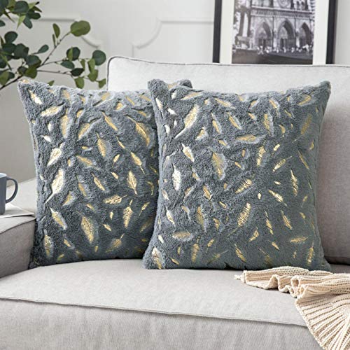 MIULEE 2er Set Kissenbezug Kuschelkissen Feder Dekokissen Flauschig Kissenbezüge Zierkissen Boho Sofakissen Deko Couchkissen Bezug Kissenhüllen für Sofa Wohnzimmer 50x50cm Gold-Dunkelgrau von MIULEE