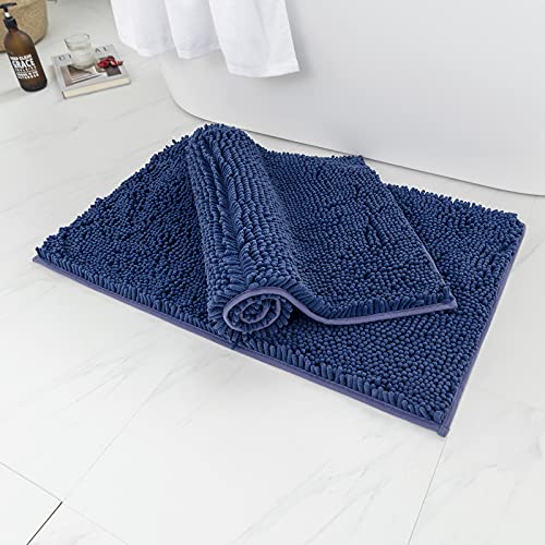 MIULEE 2er-Set Chenille Badezimmerteppich Rutschfeste Badematte Badvorleger Waschbar Badteppich Duschvorleger Duschmatte Fussmatte Badezimmer Weiche Teppich Wohnzimmer Schlafzimmer 40x60 cm Dunkelblau von MIULEE