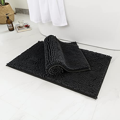 MIULEE 2er-Set Chenille Badezimmerteppich rutschfeste Badematte Badvorleger Waschbar Badteppich Duschvorleger Duschmatte Fussmatte Badezimmer Weiche Teppich Wohnzimmer Schlafzimmer 40x60 cm Schwarz von MIULEE