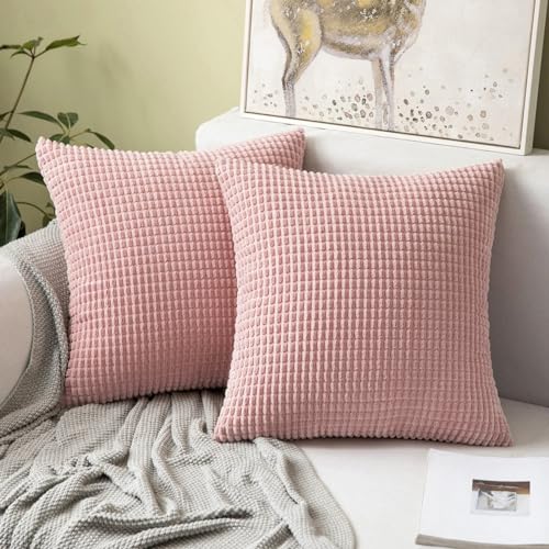 MIULEE 2er Set Kissenbezüge Kordsamt Dekokissen Kissenbezug Sofakissen Dekorativ Couchkissen Kissenhülle Bezug Weich für Wohnzimmer Schlafzimmer 40x40 cm, 16x16 Inch Rosa von MIULEE