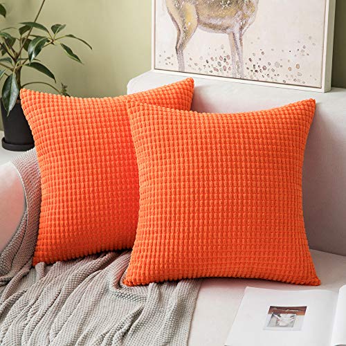 MIULEE 2er Set Kissenbezüge Kordsamt Dekokissen Kissenbezug Sofakissen Dekorativ Couchkissen Kissenhülle Bezug Weich für Wohnzimmer Schlafzimmer 45x45 cm, 18x18 Inch Hellorange von MIULEE