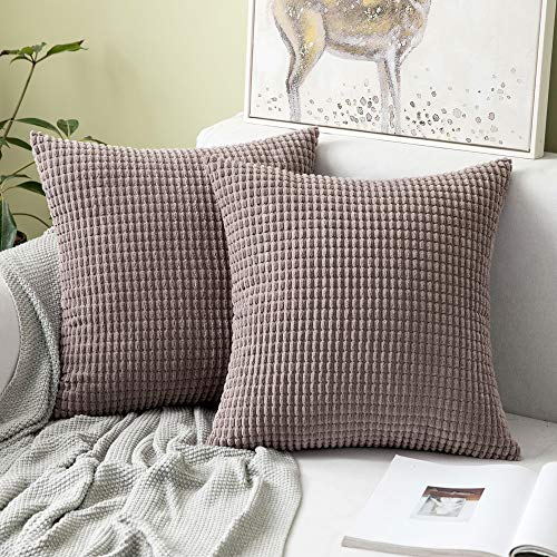 MIULEE 2er Set Kissenbezüge Kordsamt Dekokissen Kissenbezug Sofakissen Dekorativ Couchkissen Kissenhülle Bezug Weich für Wohnzimmer Schlafzimmer 50x50 cm, 20x20 Inch Brown von MIULEE