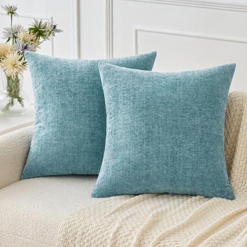 MIULEE 2er Set Dekorative Kissenbezug Weiche Chenille Kissenbezüge für Wohnzimmersofa Einfarbige Kissenhülle 40x40cm Blau Grau von MIULEE