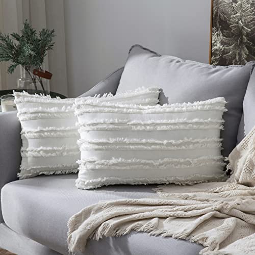 MIULEE 2er Set Boho Weihnachten Kissenbezüge Dekokissen Kissenbezug Sofakissen Quaste Deko Dekorative Kissenhülle Bezug Zierkissenbezug Überzug Fransen für Sofa Couch Wohnzimmer 30x50 cm Weiß von MIULEE