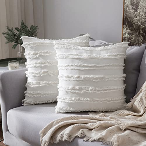 MIULEE 2er Set Boho Weihnachten Kissenbezüge Dekokissen Kissenbezug Sofakissen Quaste Deko Dekorative Kissenhülle Bezug Zierkissenbezug Überzug Fransen für Sofa Couch Wohnzimmer 45x45 cm Weiß von MIULEE