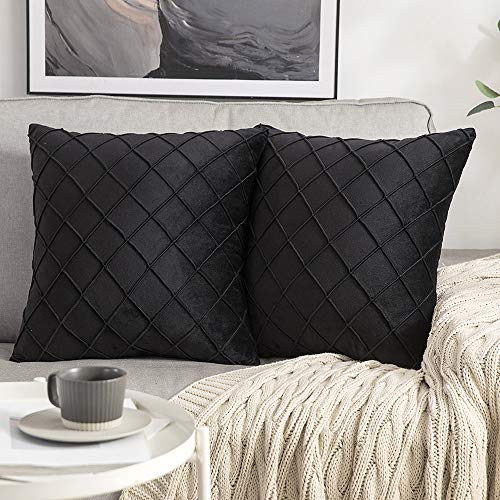 MIULEE 2er Set Samt Kissenbezug Gitter Sofakissen Dekokissen Kissenhülle Kissenbezüge Couchkissen Kissen Samtkissen Weich Einfarbig Zierkissen ohne Füllung für Sofa Wohnzimmer 40x40cm Schwarz von MIULEE