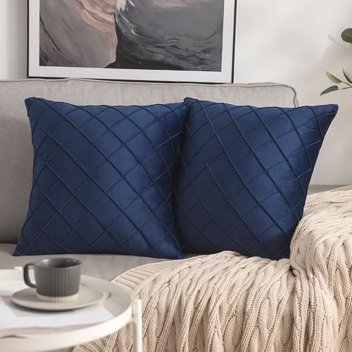 MIULEE 2er Set Samt Kissenbezug Gitter Sofakissen Dekokissen Kissenhülle Kissenbezüge Couchkissen Kissen Samtkissen Weich Einfarbig Zierkissen ohne Füllung für Sofa Wohnzimmer 45x45cm Marineblau von MIULEE