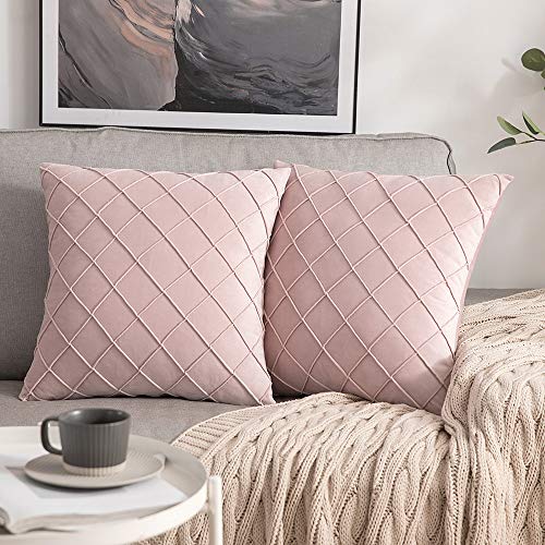 MIULEE 2er Set Samt Kissenbezug Gitter Sofakissen Dekokissen Kissenhülle Kissenbezüge Couchkissen Kissen Samtkissen Weich Einfarbig Zierkissen ohne Füllung für Sofa Wohnzimmer 45x45cm Rosa von MIULEE