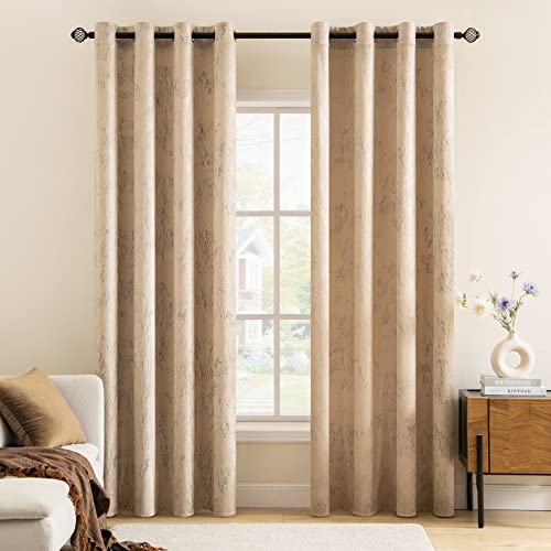 MIULEE Gardinen Gold Folie Druck Samtvorhänge Vorhang Funkeln Vorhänge mit Ösen Thermogardine Ösenvorhang für Schlafzimmer Wohnzimmer 2er Set 140 x 175 cm(B x H) Beige von MIULEE