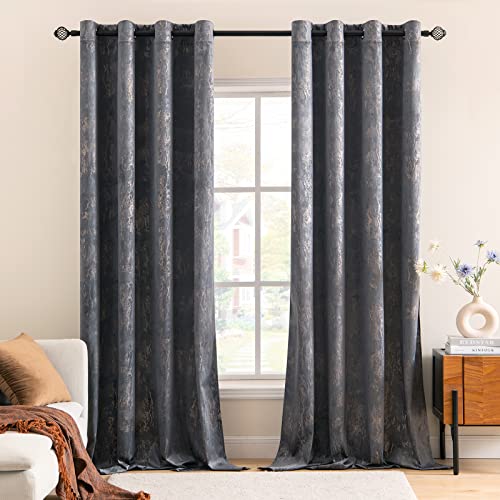MIULEE Samtvorhang Grau Verdunkelungsvorhang Ösen 2er Set B 140 x H 280cm,Vorhang Blickdicht Vorhänge Samt mit Goldfolie Muster für Deko Schlafzimmer Wohnzimmer Wärmeisolierende Velvet Curtains von MIULEE