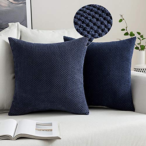 MIULEE 2er Set Kissenbezüge Dekokissen Körnig Dekorativ Kissenbezug Kissenhülle Sofakissen Deko Bezug Weich Zierkissen Kissen für Wohnzimmer Schlafzimmer 40x40cm Marineblau von MIULEE