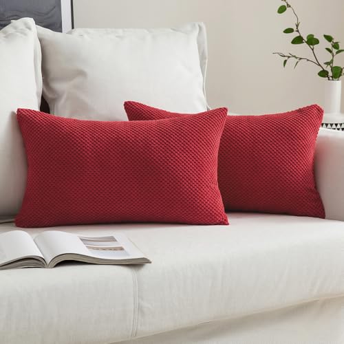 MIULEE 2er Set Weihnachten Weihnachtskissen Kissenbezüge Dekokissen Körnig Dekorativ Kissenbezug Kissenhülle Sofakissen Deko Bezug Weich Zierkissen Kissen für Sofa Wohnzimmer Schlafzimmer 30x50 cm Rot von MIULEE