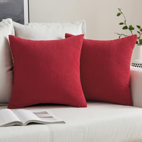 MIULEE 2er Set Weihnachten Weihnachtskissen Granulat Kissenbezug Ananas Weiches Massiv Dekorativen Quadratisch Überwurf Kissenbezüge Kissen für Sofa Schlafzimmer 16"x16" 40 x 40 cm Rot von MIULEE