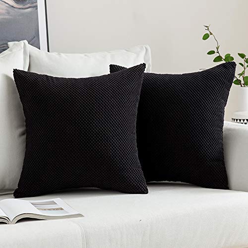 MIULEE 2er Set Granulat Kissenbezug Ananas Weiches Massiv Dekorativen Quadratisch Überwurf Kissenbezüge Kissen für Sofa Schlafzimmer 18"x18", 45 x 45 cm Schwarz von MIULEE