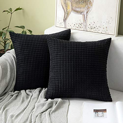 MIULEE 2er Set Kissenbezüge Kordsamt Dekokissen Kissenbezug Sofakissen Dekorativ Couchkissen Kissenhülle Bezug Weich für Wohnzimmer Schlafzimmer 50x50 cm, 20x20 Inch Schwarz von MIULEE