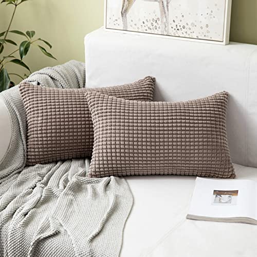 MIULEE 2er Set Kissenbezüge Kordsamt Dekokissen Kissenbezug Sofakissen Dekorativ Couchkissen Kissenhülle Bezug Weich für Wohnzimmer Schlafzimmer 12x20 Inch, 30x50 cm Brown von MIULEE