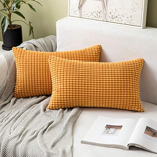 MIULEE 2er Set Kissenbezüge Kordsamt Dekokissen Kissenbezug Sofakissen Dekorativ Couchkissen Kissenhülle Bezug Weich für Wohnzimmer Schlafzimmer 12x20 Inch, 30x50 cm Orange von MIULEE