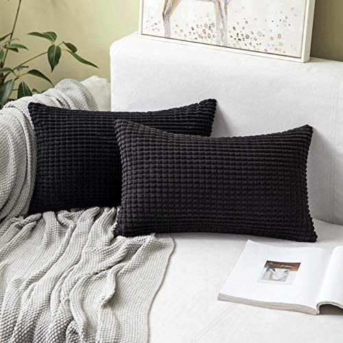 MIULEE 2er Set Kissenbezüge Kordsamt Dekokissen Kissenbezug Sofakissen Dekorativ Couchkissen Kissenhülle Bezug Weich für Wohnzimmer Schlafzimmer 12x20 Inch, 30x50 cm Schwarz von MIULEE