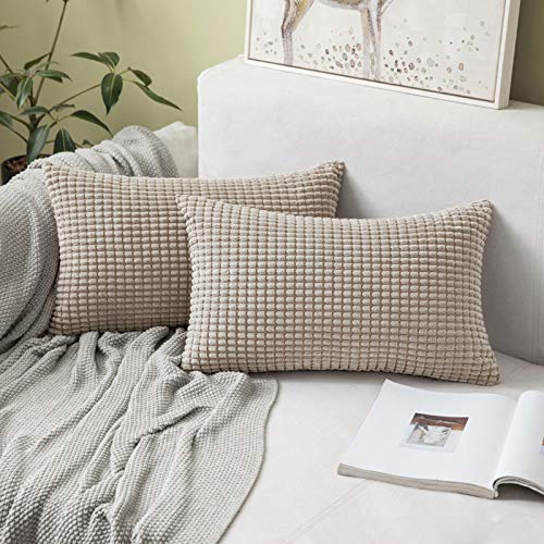 MIULEE 2er Set Kissenbezüge Kordsamt Dekokissen Kissenbezug Sofakissen Dekorativ Couchkissen Kissenhülle Bezug Weich für Wohnzimmer Schlafzimmer 12x20 Inch, 30x50 cm Sandfarbe von MIULEE