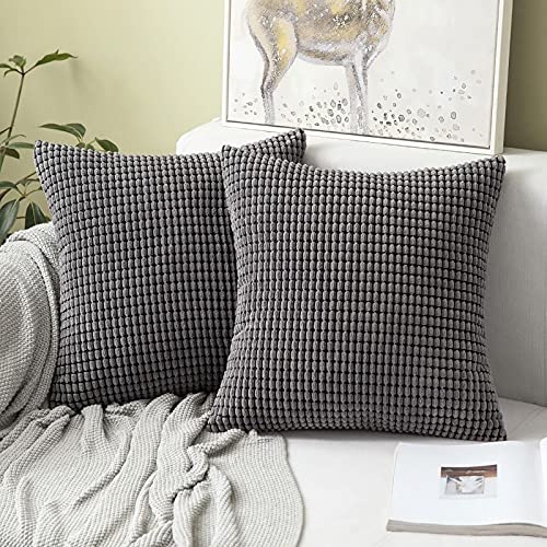 MIULEE 2er Set Kissenbezüge Kordsamt Dekokissen Kissenbezug Sofakissen Dekorativ Couchkissen Kissenhülle Bezug Weich für Wohnzimmer Schlafzimmer 22x22 Inch, 55x55 cm Grau von MIULEE