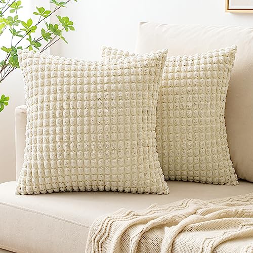 MIULEE Set von 2 dekorativen Cord Kissenbezügen Granulat gestreifte Feste quadratische Wurf Kissenbezüge für Sofa Couch Home Schlafzimmer 30x50cm 12x20in Creme von MIULEE