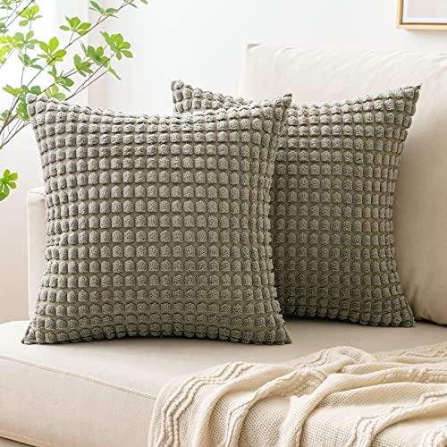 MIULEE Set von 2 dekorativen Cord Kissenbezügen Granulat gestreifte Feste quadratische Wurf Kissenbezüge für Sofa Couch Home Schlafzimmer 30x50cm 12x20in Hellgrau von MIULEE