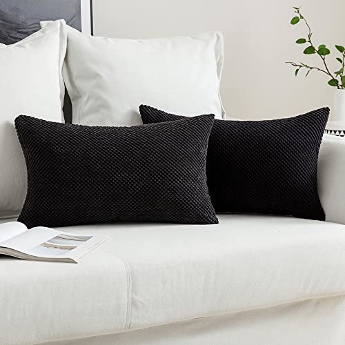 MIULEE 2er Set Kissenbezüge Dekokissen Körnig Dekorativ Kissenbezug Kissenhülle Sofakissen Deko Bezug Weich Zierkissen Kissen für Wohnzimmer Schlafzimmer 40x60cm Schwarz von MIULEE