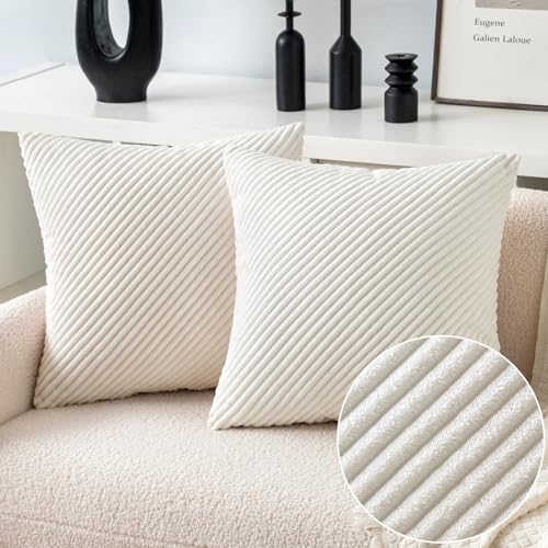 MIULEE 2er Set Kissenbezüge Diagonal gestreift Kord Kissenhülle Weihnachten Weihnachtskissen Kissenbezug Sofakissen Couchkissen Dekoration Zierkissenbezug Kuschelkissen für Sofa 45x45 cm Reines Weiß von MIULEE