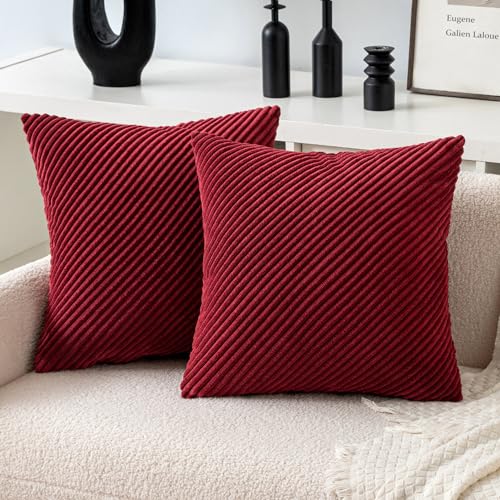 MIULEE 2er Set Kissenbezüge Diagonal gestreift Kord Kissenhülle Weihnachten Weihnachtskissen Kissenbezug Sofakissen Couchkissen Dekoration Zierkissenbezug Kuschelkissen für Sofa 50x50 cm WeinRot von MIULEE