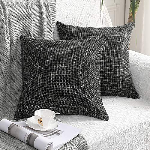 MIULEE Kissenbezüge Kissenhülle Dekokissen Leinen-Optik Dekorative Kissenbezug Sofakissen Couchkissen Deko Kreuz mit Verstecktem Reißverschluss für Sofa Schlafzimmer 2er Set 65x65 cm Schwarz von MIULEE