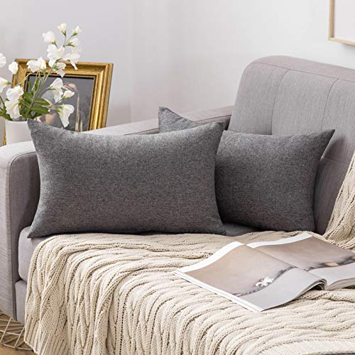 MIULEE 2er Set Kissenbezüge Kissenhülle Leinen-Optik Kissenbezug Dekokissen Dekorativ Weich Sofakissen Couchkissen für Sofa Schlafzimmer mit Verstecktem Reißverschluss 30x50 cm Dunkelgrau von MIULEE