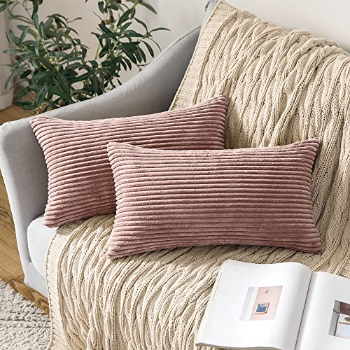 MIULEE 2er Set Kissenbezüge Kord Kissenhülle Dekorative Kissenbezug Sofakissen Couchkissen Dekokissen Zierkissenbezug Deko Kissenhülle mit Verstecktem Reißverschluss 30x50 cm Hautpulver von MIULEE