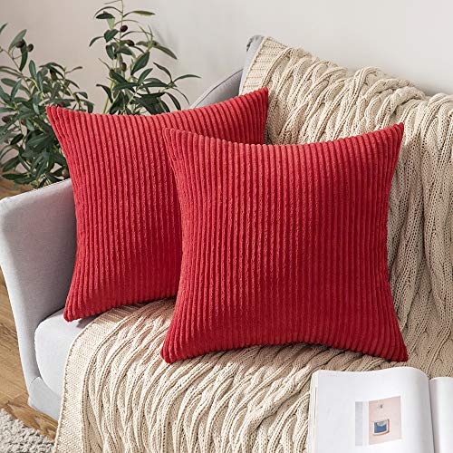 MIULEE 2er Set Kissenbezüge Kord Kissenhülle Dekorative Kissenbezug Sofakissen Couchkissen Dekokissen Zierkissenbezug Deko Kissenhülle mit Verstecktem Reißverschluss 40x40 cm Rot von MIULEE