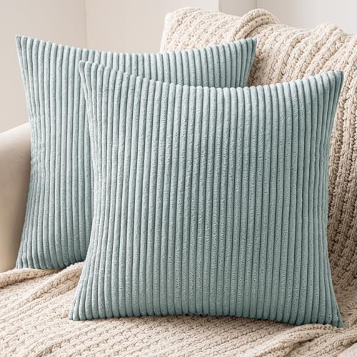 MIULEE 2er Set Kissenbezüge Kord Kissenhülle Dekorative Kissenbezug Sofakissen Couchkissen Dekokissen Zierkissenbezug Deko Kissenhülle mit Verstecktem Reißverschluss 50x50 cm Blauweiß von MIULEE