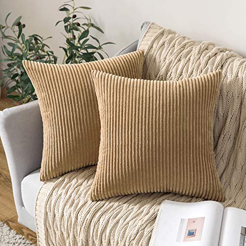 MIULEE 2er Set Kissenbezüge Kord Kissenhülle Dekorative Kissenbezug Sofakissen Couchkissen Dekokissen Zierkissenbezug Deko Kissenhülle mit Verstecktem Reißverschluss 50x50 cm Taupe von MIULEE