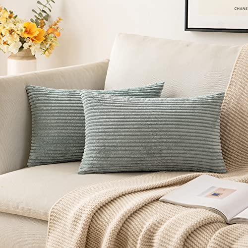 MIULEE 2er Set Kissenbezüge Kord Kissenhülle Dekorative Kissenbezug Sofakissen Couchkissen Dekokissen Zierkissenbezug Kuschelkissen für Sofa Schlafzimmer Wohnzimmer 30x50 cm Grau Grün von MIULEE