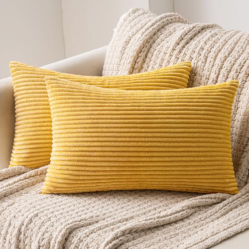 MIULEE 2er Set Kissenbezüge Kord Kissenhülle Dekorative Kissenbezug Sofakissen Couchkissen Dekokissen Zierkissenbezug Kuschelkissen für Sofa Schlafzimmer Wohnzimmer 30x50 cm Senfgelb von MIULEE