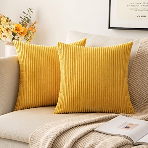 MIULEE 2er Set Kissenbezüge Kord Kissenhülle Dekorative Kissenbezug Sofakissen Couchkissen Dekokissen Zierkissenbezug Kuschelkissen für Sofa Schlafzimmer Wohnzimmer 40x40 cm Senfgelb von MIULEE