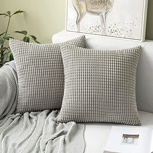 MIULEE 2er Set Kissenbezüge Kordsamt Dekokissen Kissenbezug Sofakissen Dekorativ Couchkissen Kissenhülle Bezug Weich für Wohnzimmer Schlafzimmer 12x12 Inch, 30x30 cm Hellgrau von MIULEE