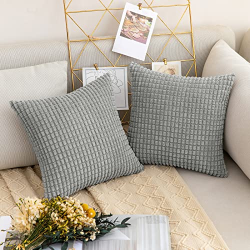 MIULEE 2er Set Kissenbezüge Kordsamt Dekokissen Kissenbezug Sofakissen Dekorativ Couchkissen Kissenhülle Bezug Weich für Wohnzimmer Schlafzimmer 14x14 Inch, 35x35 cm Hellgrau von MIULEE