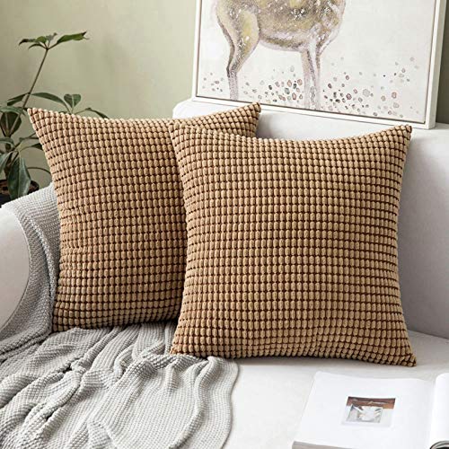 MIULEE 2er Set Kissenbezüge Kordsamt Dekokissen Kissenbezug Sofakissen Dekorativ Couchkissen Kissenhülle Bezug Weich für Wohnzimmer Schlafzimmer 26x26 Inch, 65x65 cm Braun von MIULEE