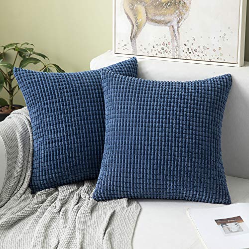 MIULEE 2er Set Kissenbezüge Kordsamt Dekokissen Kissenbezug Sofakissen Dekorativ Couchkissen Kissenhülle Bezug Weich für Wohnzimmer Schlafzimmer 40x40 cm, 16x16 Inch Marineblau von MIULEE