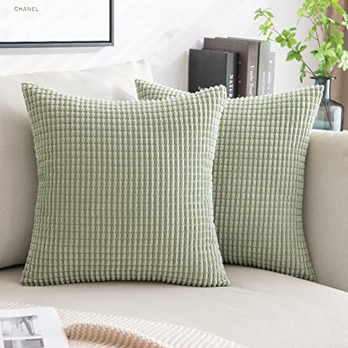 MIULEE 2er Set Kissenbezüge Kordsamt Dekokissen Kissenbezug Sofakissen Dekorativ Couchkissen Kissenhülle Bezug Weich für Wohnzimmer Schlafzimmer 40x40 cm Bohnengrün von MIULEE