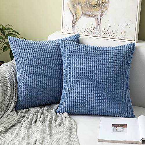 MIULEE 2er Set Kissenbezüge Kordsamt Dekokissen Kissenbezug Sofakissen Dekorativ Couchkissen Kissenhülle Bezug Weich für Wohnzimmer Schlafzimmer 50x50 cm, 20x20 Inch Blaues Cyan von MIULEE