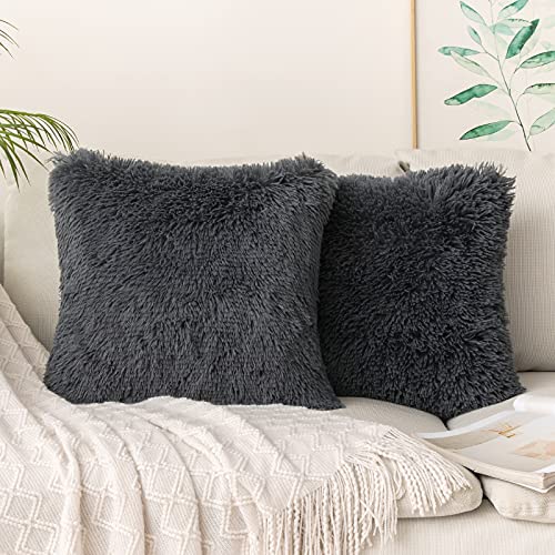 MIULEE 2er Set Kissenbezüge Künstlich Pelz Sofakissen Dekokissen Kuschelkissen Plüschkissen Kuschelig Couchkissen Kissen Flauschig Kissenbezug für Bett Sofa Couch 50x50 cm Blaugrau von MIULEE