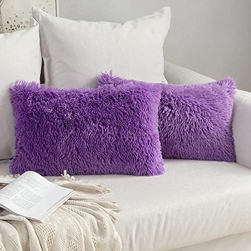 MIULEE 2er Set Kissenbezüge Künstlich Pelz Sofakissen Dekorative Dekokissen Kuschelkissen Plüschkissen Kuschelig Couchkissen Superweich Kissen Flauschig Kissenbezug für Sofa 30x50 cm Lila von MIULEE